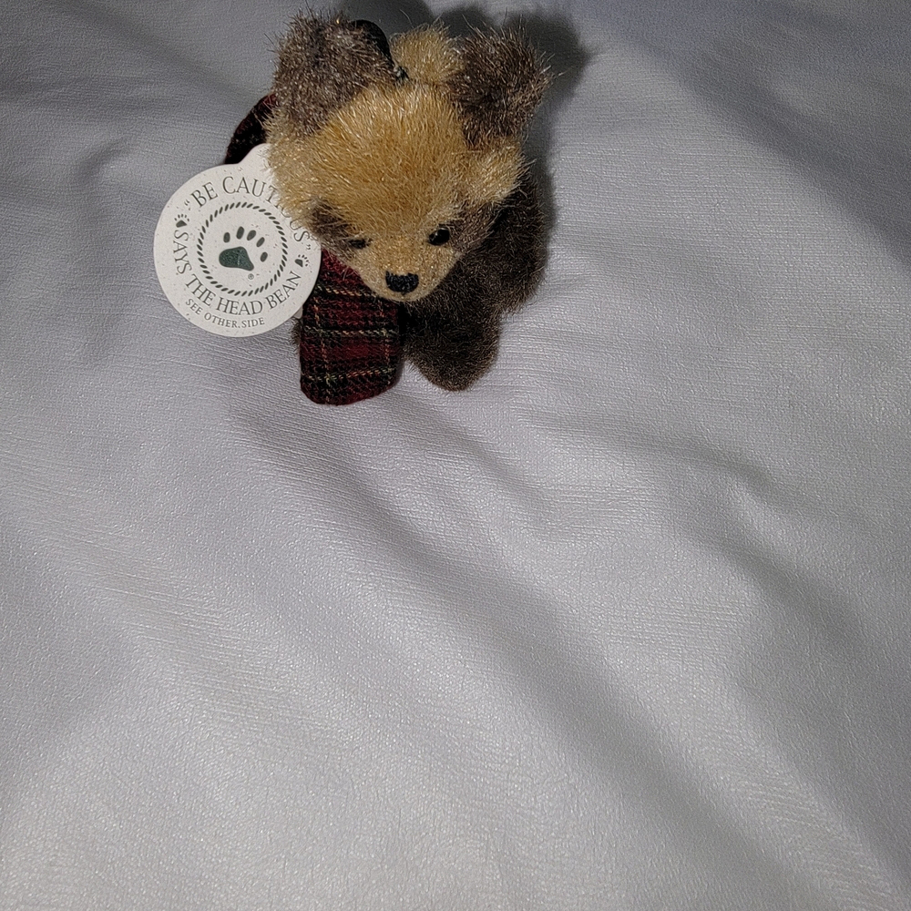 Plaid Brown and Tan Bear Figurine